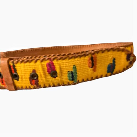 Hand Woven Yellow Guatemalan Adjustable Belt 38” - Picture 5 of 6